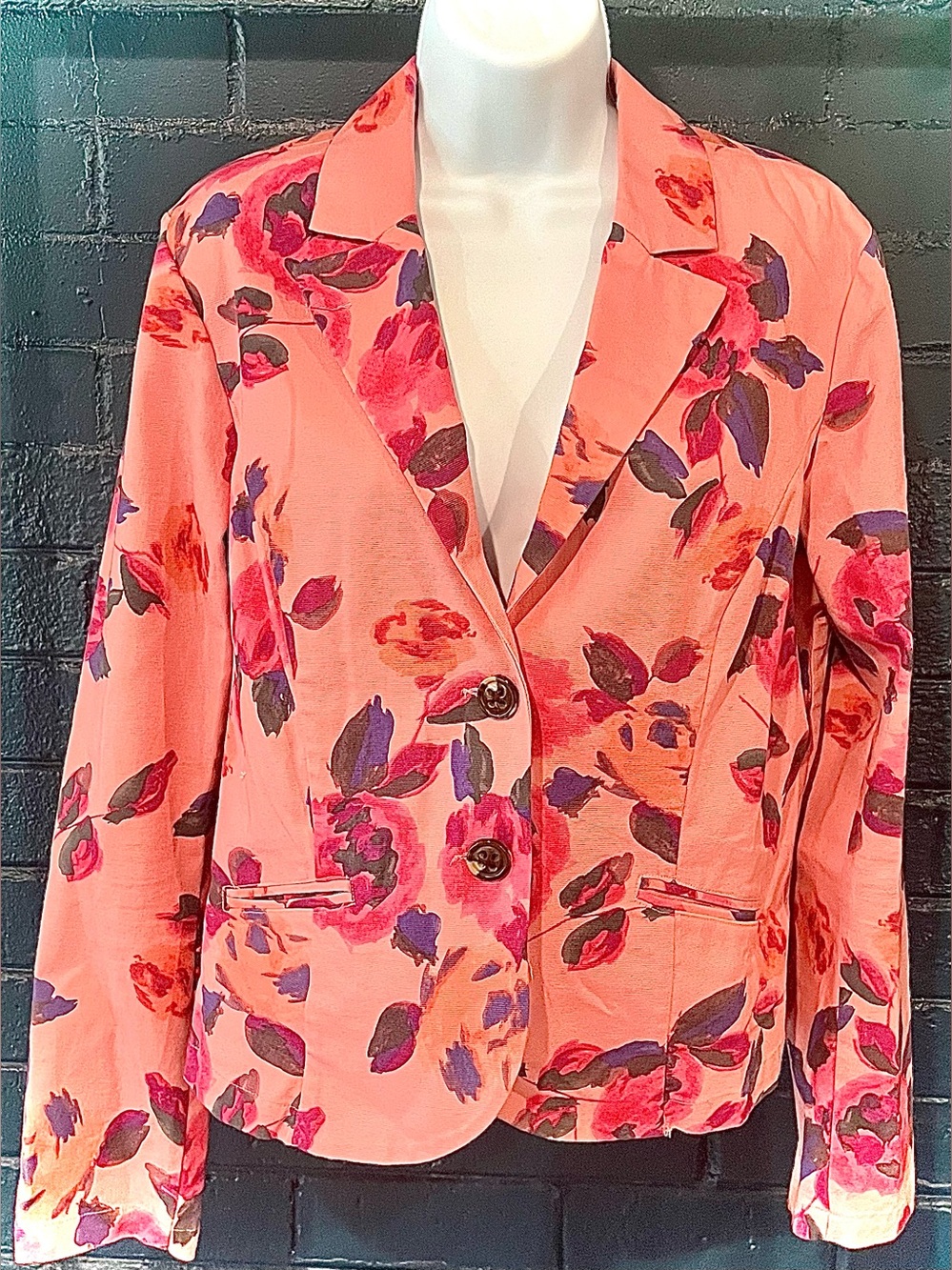 Floral Coral Blazer Jacket - Women's Fashion